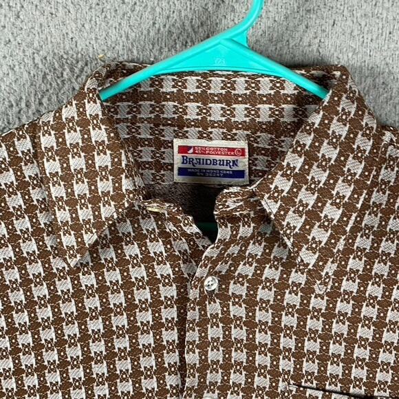 VTG Braidburn 1970s Short Sleeve Shirt Disco Retro Brown White Geometric - Picture 1 of 9